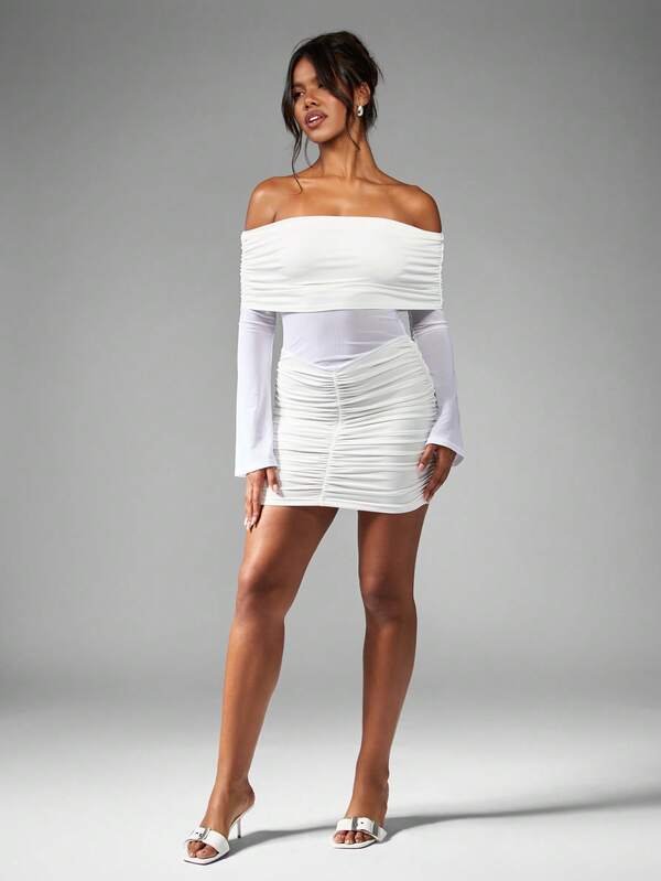 Missguided MISSGUIDED Sheer Sleeve Bodycon Ruched Mini Dress
