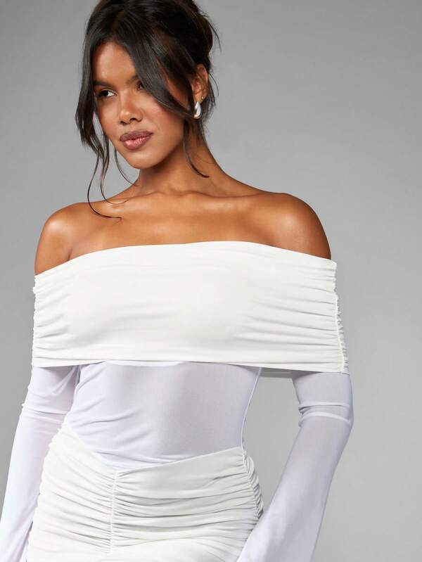 Missguided MISSGUIDED Sheer Sleeve Bodycon Ruched Mini Dress