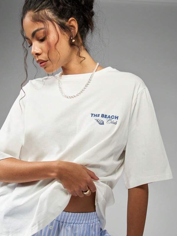 Missguided MISSGUIDED Shell Print Cotton T-Shirts Are Oversized