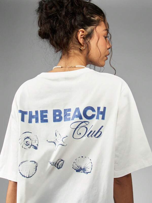 Missguided MISSGUIDED Shell Print Cotton T-Shirts Are Oversized