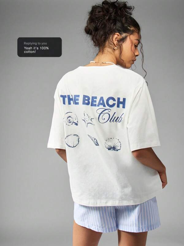 missguided MISSGUIDED Shell Print Cotton T-Shirts Are Oversized