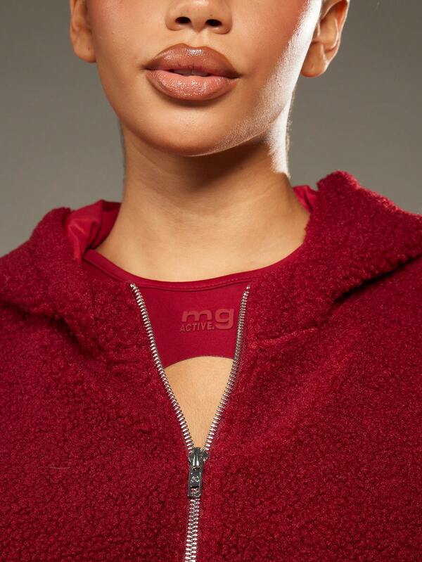 Missguided MISSGUIDED Sherpa Fleece Cropped Full Zip Hoodie With Drawstring