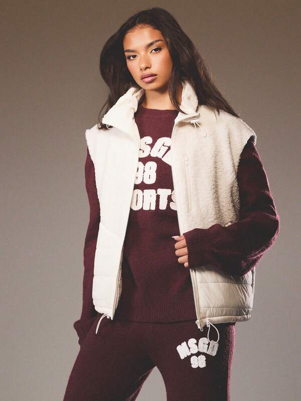 missguided MISSGUIDED Sherpa Quilted Sleeveless Vest With Drawstring Closure