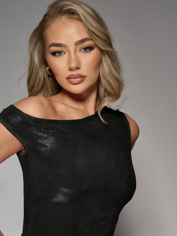 Missguided MISSGUIDED Shimmer Metallic Off-Shoulder Bodycon Mini Dress