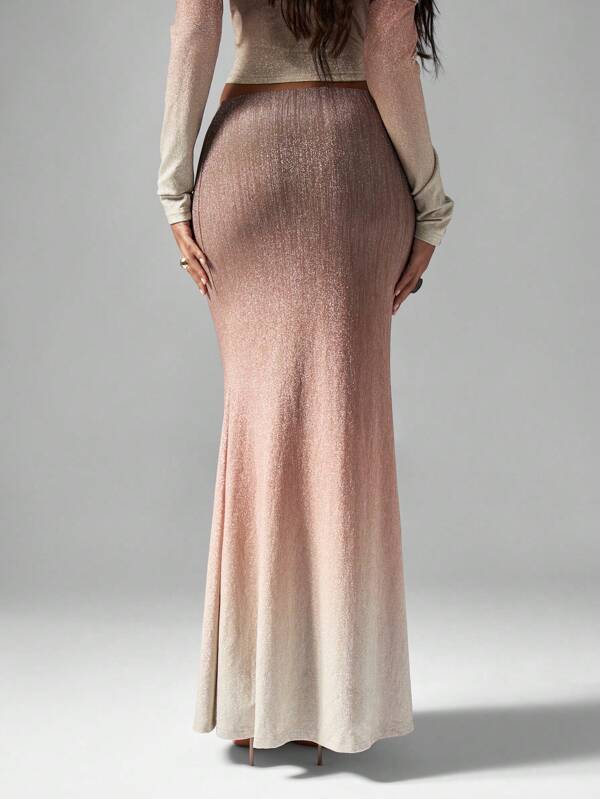 Missguided MISSGUIDED Shimmer Ombre Bardot Top With Flared Maxi Skirt