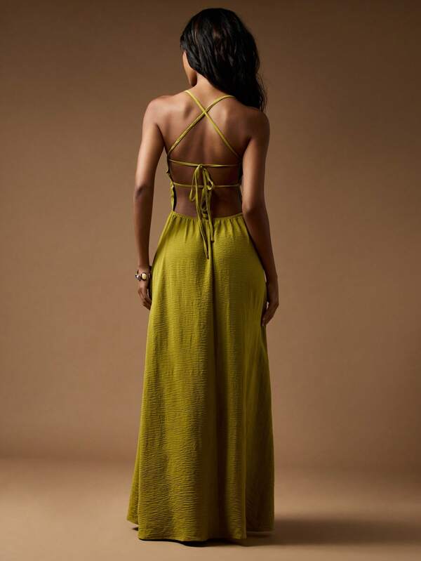 Missguided MISSGUIDED Shirred Bodice Maxi Dress With Strappy Back