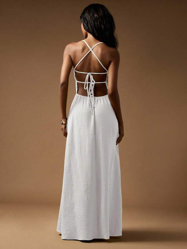 Missguided MISSGUIDED Shirred Bodice Maxi Dress With Strappy Open Back