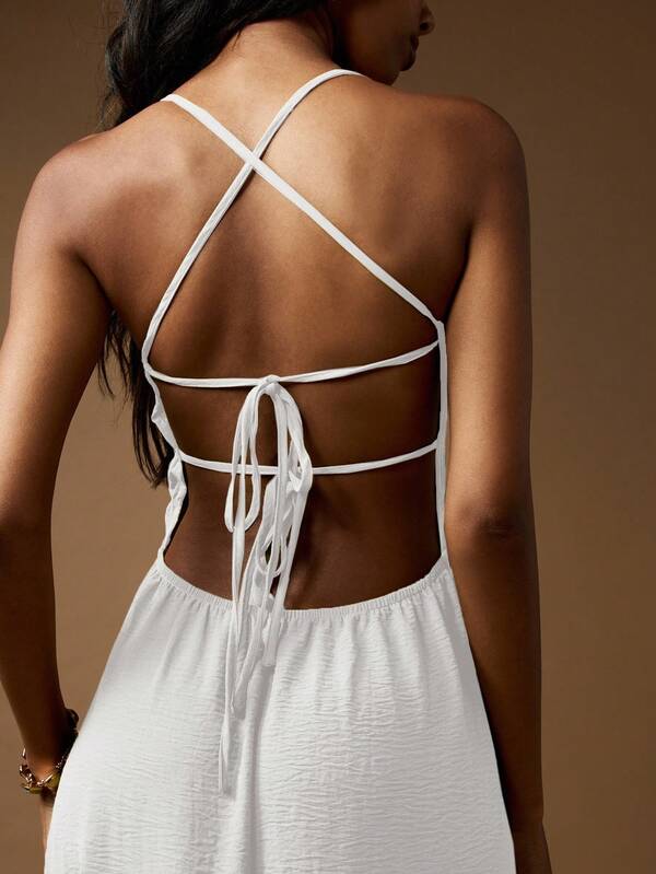 Missguided MISSGUIDED Shirred Bodice Maxi Dress With Strappy Open Back
