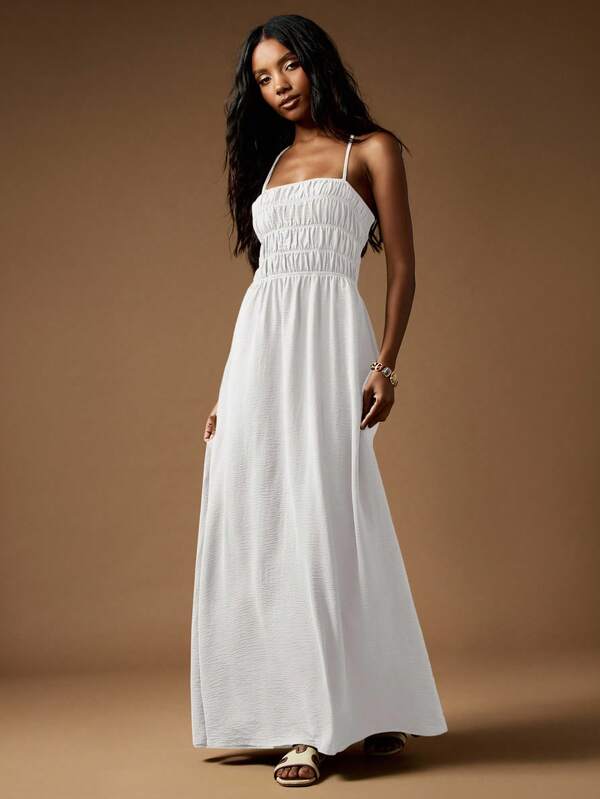 missguided MISSGUIDED Shirred Bodice Maxi Dress With Strappy Open Back