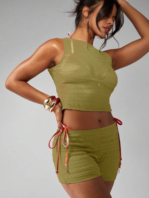 Missguided MISSGUIDED Shirred Co Ord Halter Neck Mini Shorts Are Two-Piece Outfits