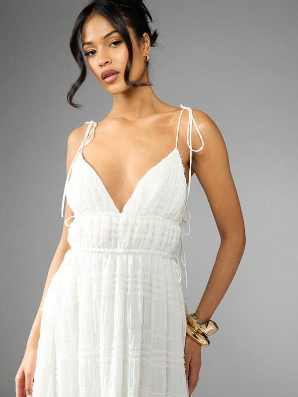 Missguided MISSGUIDED Shirred Empire Waist Flowy Chiffon Maxi Dress