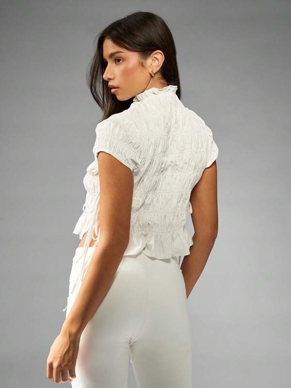 Missguided MISSGUIDED Shirred High Neck Crop Top With Side Ties