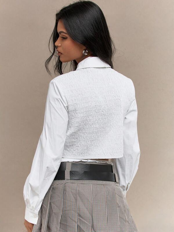 Missguided MISSGUIDED Shirred Long Balloon Sleeves Crop Shirt