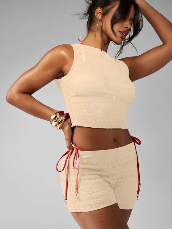 Missguided MISSGUIDED Shirred Ruched High Waist Co Ord Two Piece Outfit