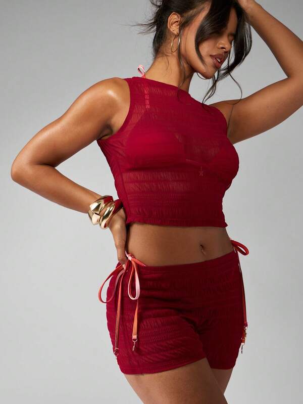 Missguided MISSGUIDED Shirred Ruched High Waist Shorts Crop Top Two Piece Outfit