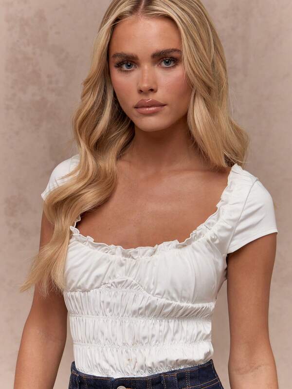 Missguided MISSGUIDED Shirred Scoop Neck Cap Sleeves Top