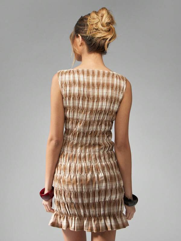 Missguided MISSGUIDED Shirred Sleeveless Gingham Check Mini Dress