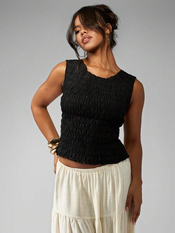 missguided MISSGUIDED Shirred Smocked Ruched Sleeveless Tank Top