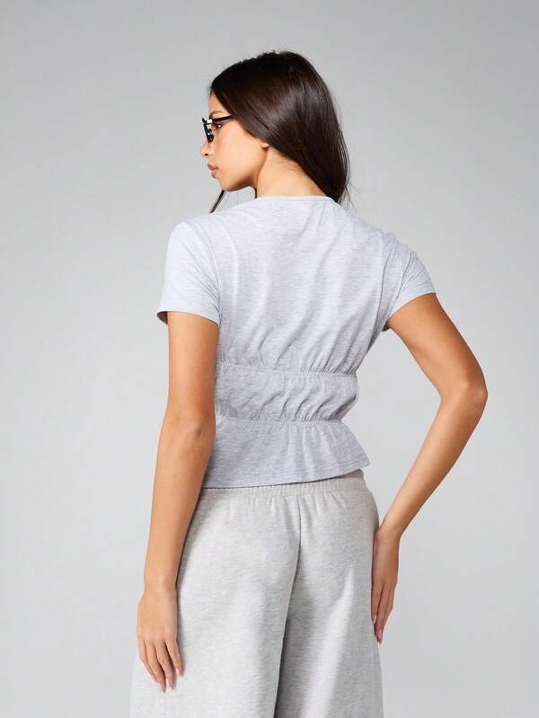 Missguided MISSGUIDED Shirring Detail Short Sleeve Tee