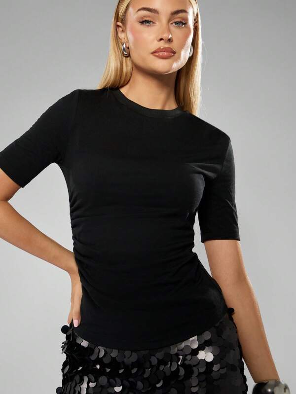 Missguided MISSGUIDED Short Sleeve Crop Top With Crew Neck