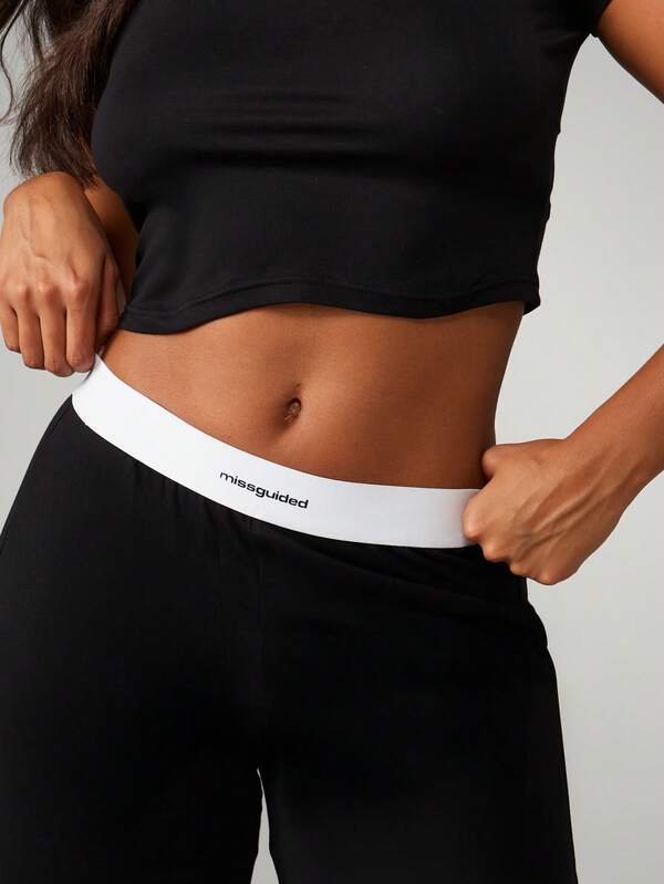 Missguided MISSGUIDED Short Sleeve Crop Top With Wide Leg Pants Set