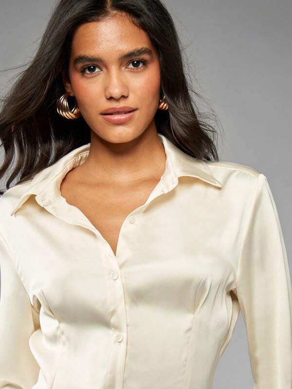 Missguided MISSGUIDED Silky Button Down Blouse With Collared Neckline