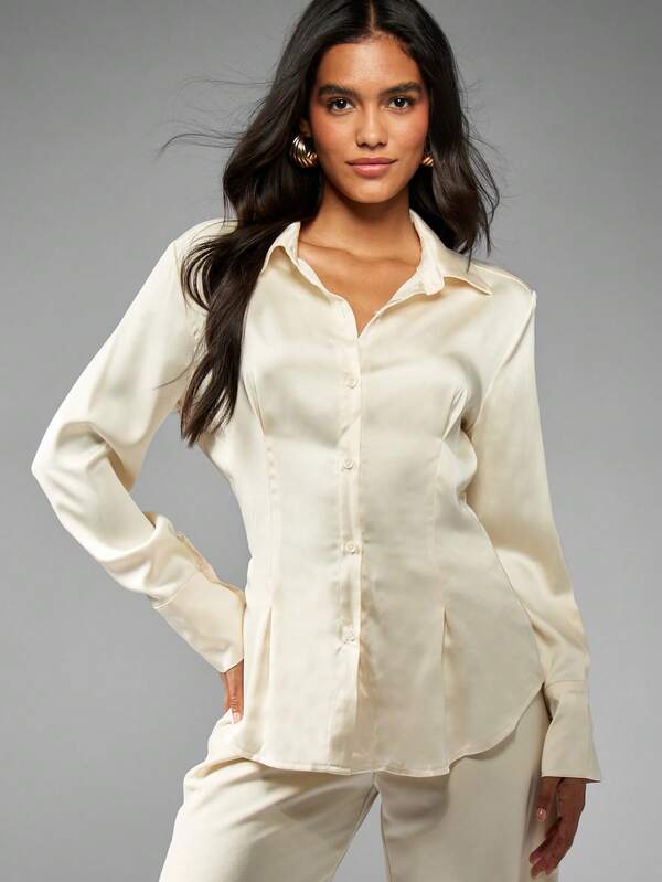 missguided MISSGUIDED Silky Button Down Blouse With Collared Neckline