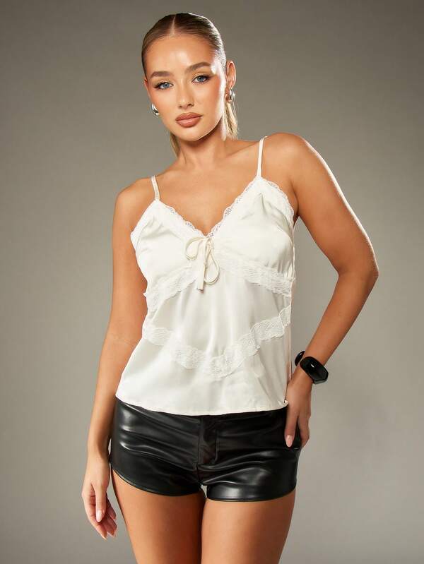 Missguided MISSGUIDED Silky Satin Lace Trim Cami Top With Adjustable Straps