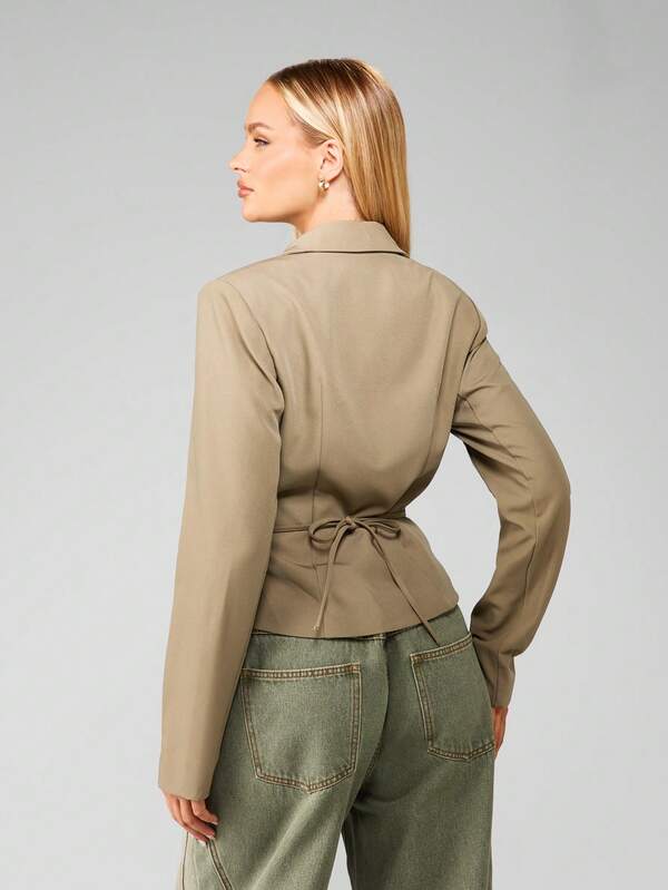 Missguided MISSGUIDED Single Button Fitted Blazer With Back Tie Detail
