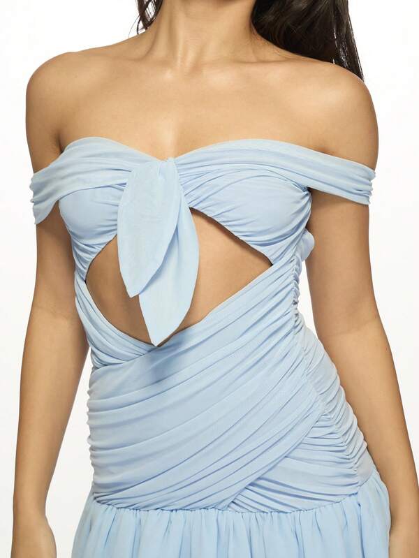 Missguided MISSGUIDED Sky Blue Ruched Mini Dress Off-Shoulder Cut-Out Detail