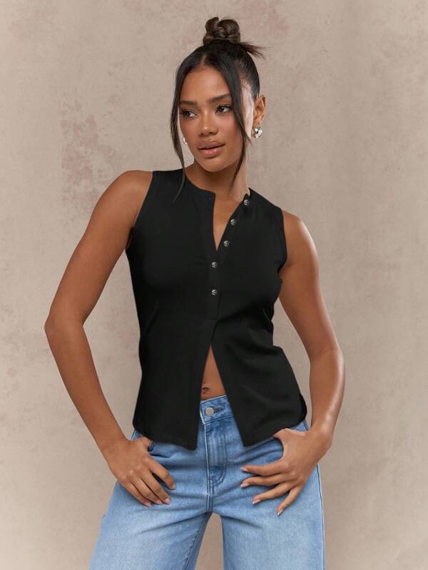 missguided MISSGUIDED Sleek Button Down Tank Vest Office Work