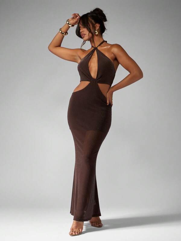 missguided MISSGUIDED Sleek Halter Neck Cutout Maxi Dress