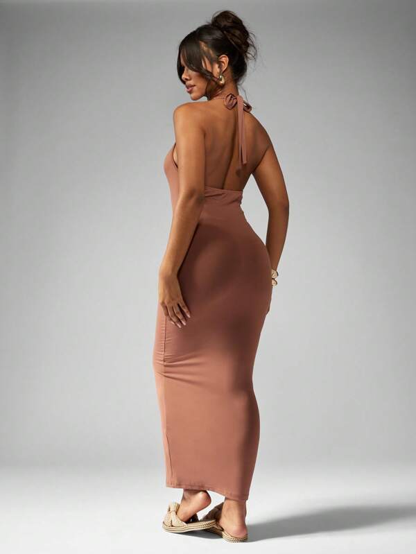 Missguided MISSGUIDED Sleek Halterneck Bodycon Stretch Midi Dress