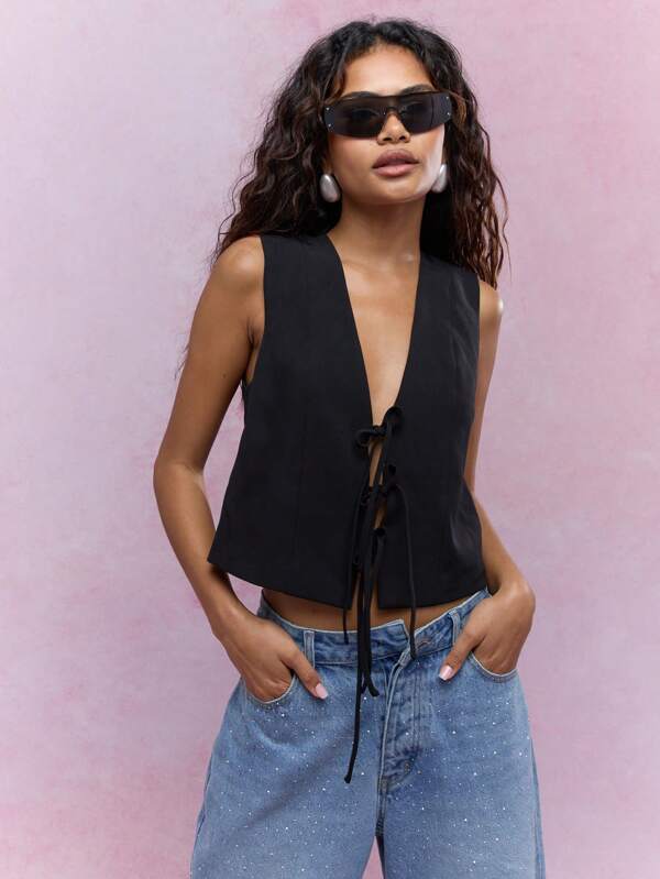 missguided MISSGUIDED Sleek Lace-Up Sleeveless Corset Style Tank Top