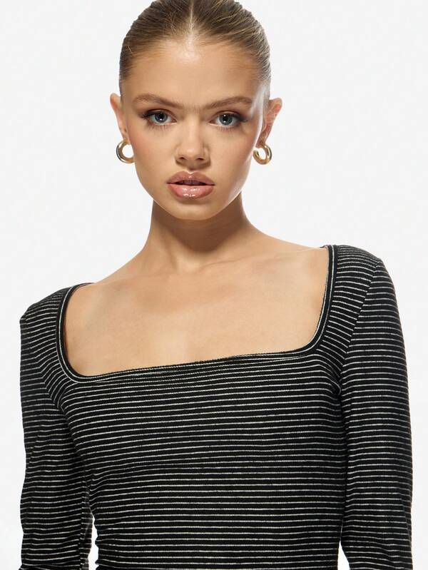 Missguided MISSGUIDED Sleek Ribbed Bodycon Mini Dress With Square Neckline Long Sleeves