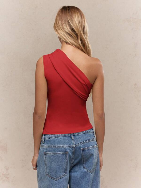 Missguided MISSGUIDED Sleeveless Asymmetric One Shoulder Ruched Design Crop Top