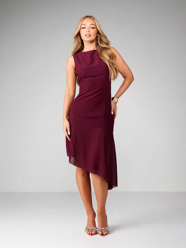 Missguided MISSGUIDED Sleeveless Asymmetrical Hem Midi Dress