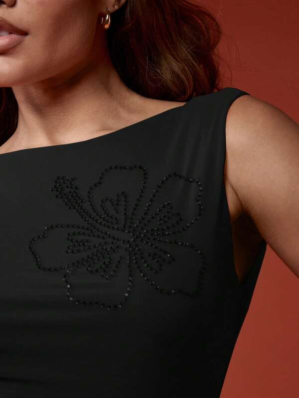 Missguided MISSGUIDED Sleeveless Backless Tank Top With Beaded Hibiscus Design