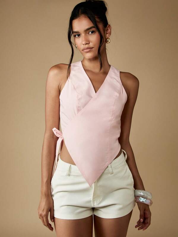 Missguided MISSGUIDED Sleeveless Ballet Wrap Top With Side Tie