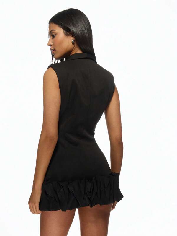 Missguided MISSGUIDED Sleeveless Blazer Ruffle Hem Plunge Neck Mini Dress
