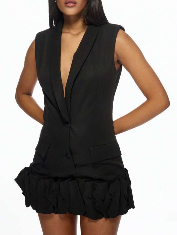 Missguided MISSGUIDED Sleeveless Blazer Ruffle Hem Plunge Neck Mini Dress