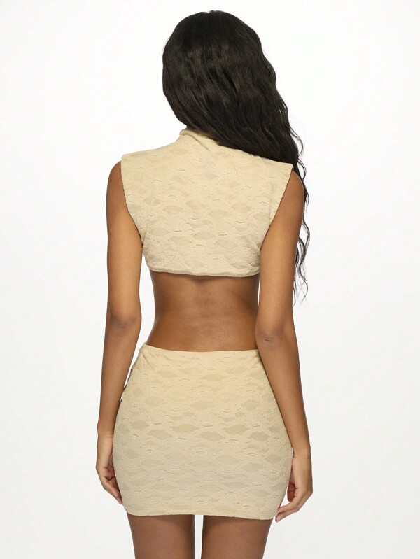 Missguided MISSGUIDED Sleeveless Bodycon Mini Dress Mock Neck Textured Pattern