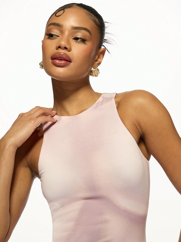 Missguided MISSGUIDED Sleeveless Bodycon Mini Dress With High Neckline And Satin Look