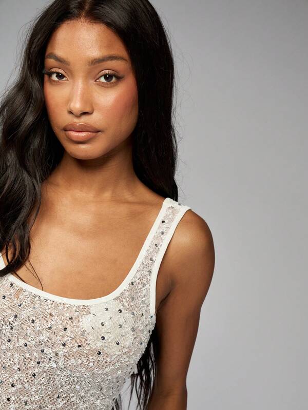 Missguided MISSGUIDED Sleeveless Bodycon Sequin Sparkly Mini Dress