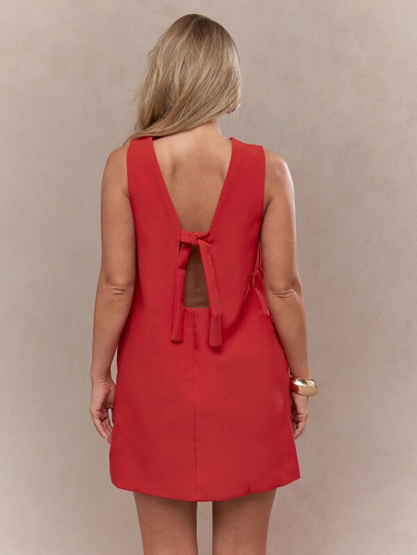 Missguided MISSGUIDED Sleeveless Bow Tie Backless Straight Cut Mini Dress Cute Sundress