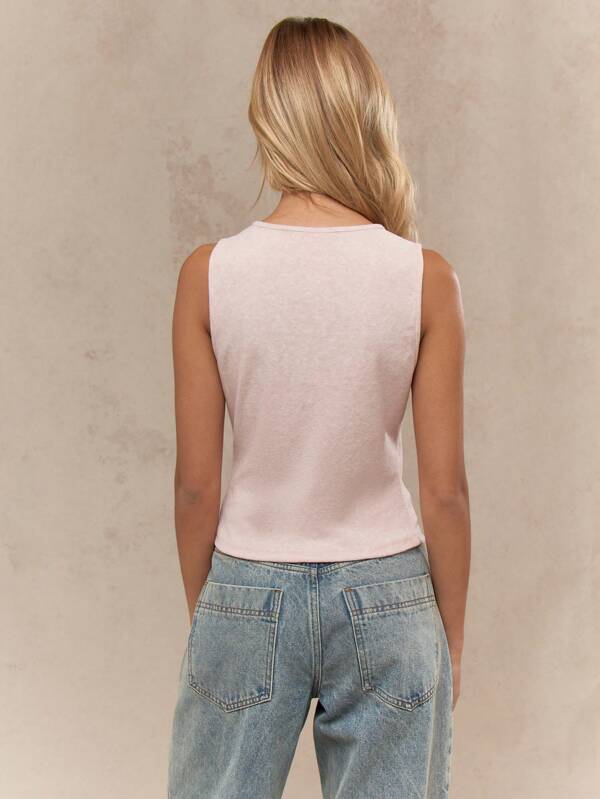 Missguided MISSGUIDED Sleeveless Button Down Henley Tank With Fitted Design
