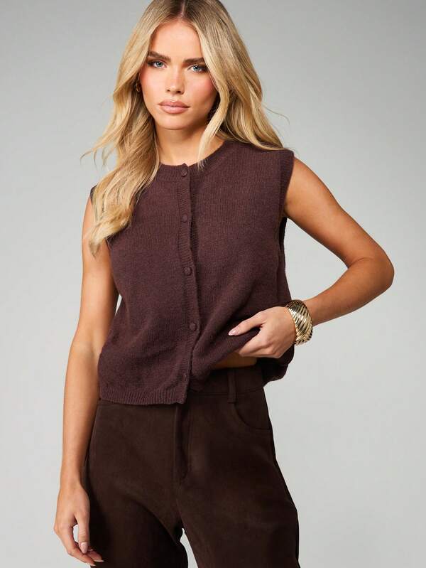 missguided MISSGUIDED Sleeveless Button Front Knit Vest