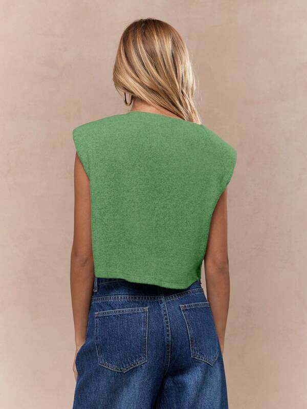 Missguided MISSGUIDED Sleeveless Button Front Knitted Crop Tank Top With Shoulder Pads