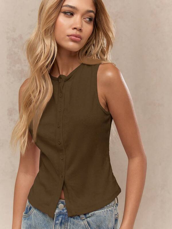 Missguided MISSGUIDED Sleeveless Button Front Tailored Fitted Cropped Tank Top