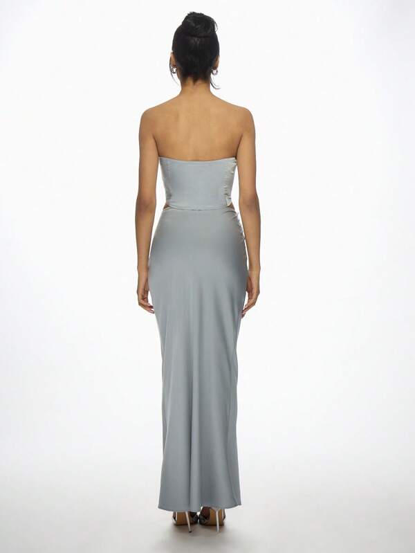 Missguided MISSGUIDED Sleeveless Corset Top And Maxi Skirt Beaded Trim Set
